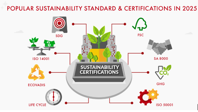 Popular Sustainability Standards and Certifications 2025 — comprehensive overview of globally recognised ESG frameworks including GRI, BRSR, SBTi, CDP, TCFD, ISO 14001, and carbon credit standards used by GenCarbon